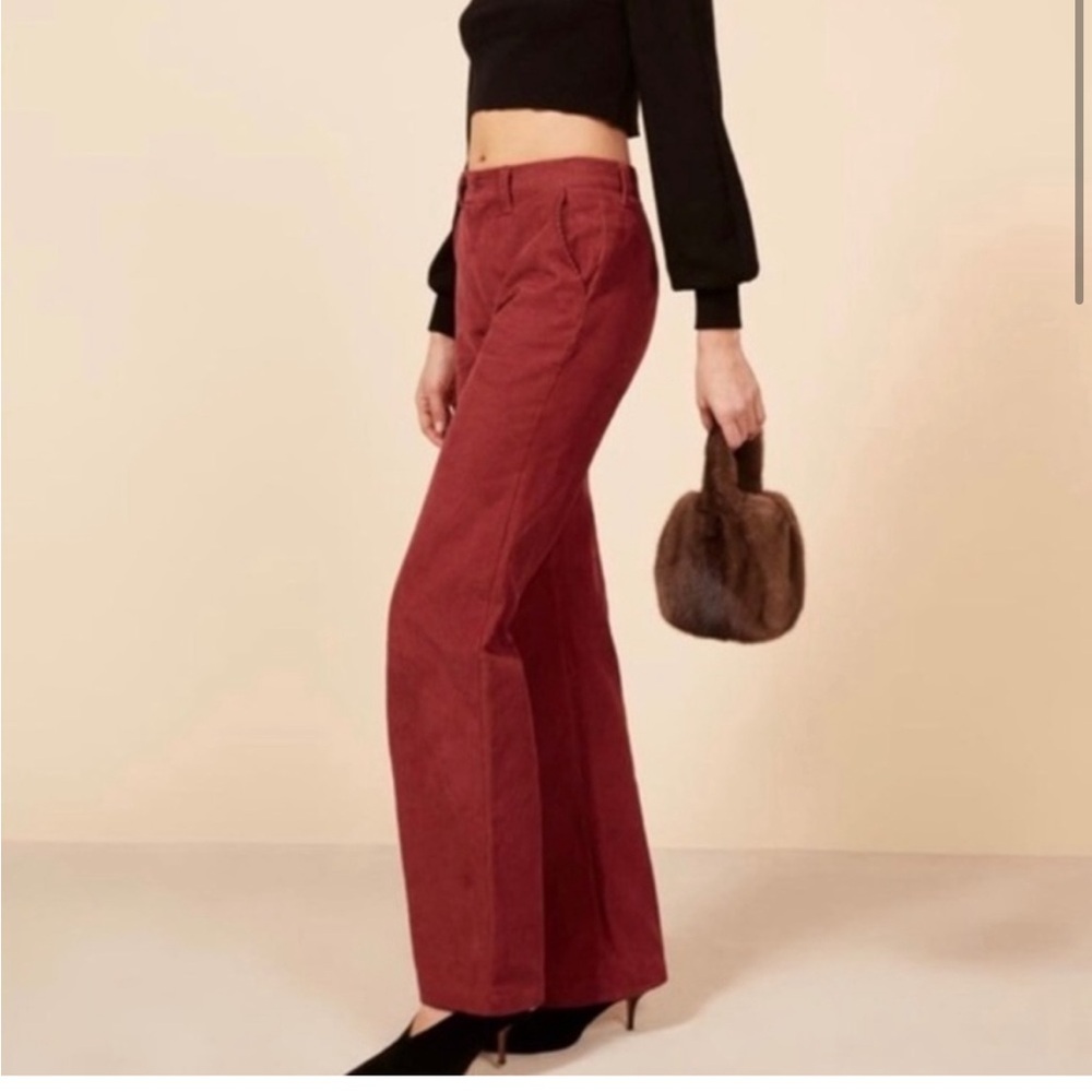 Perfect Reformation Dillon Red Wide Rib Corduroy High Rise Straight Leg Pant 27 - Picture 3 of 9